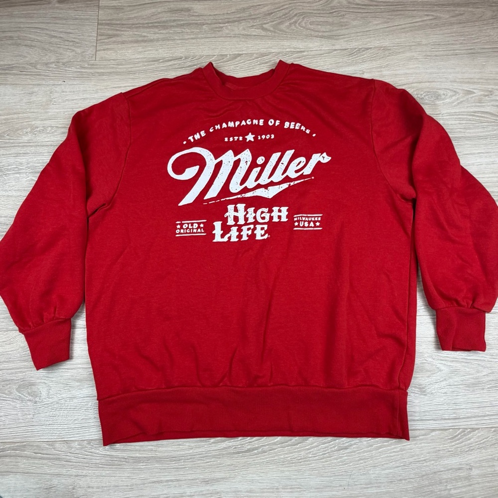 Miller High Life Champagne Of Beer Red‎ Crewneck Sweatshirt Men’s XL Cheers